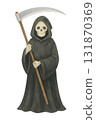 Illustration material of a robed Grim Reaper holding a scythe 131870369