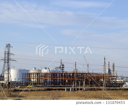 Distillation columns, pipes and other equipment furnaces refinery. 131870453