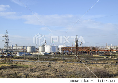 Distillation columns, pipes and other equipment furnaces refinery. 131870483