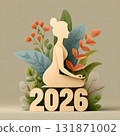 Paper-cut style 2026 illustration of woman meditating among leaves and flowers, symbolizing wellness, mindfulness, and balance in natural harmony. Vector illustration 131871002