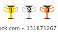 Golden, silver and bronze trophy or prize cup, graphic design. Victory, achievement, celebration, success and recognition, vector design and illustration 131871267