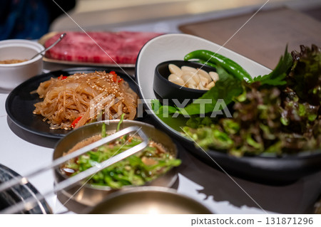 Korean side dishes served on the table 131871296