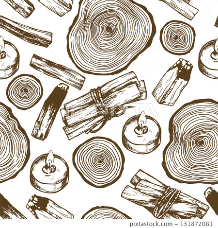 Aromatherapy, Palo Santo tree seamless pattern. Sketch style illustration. 131872081