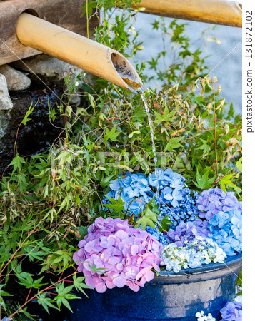 繡球花漂浮在水面上 繡球花漂浮在水面上 131872102