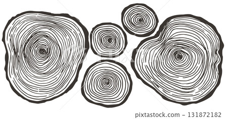 set of tree cuts, vector illustration in sketch style 131872182