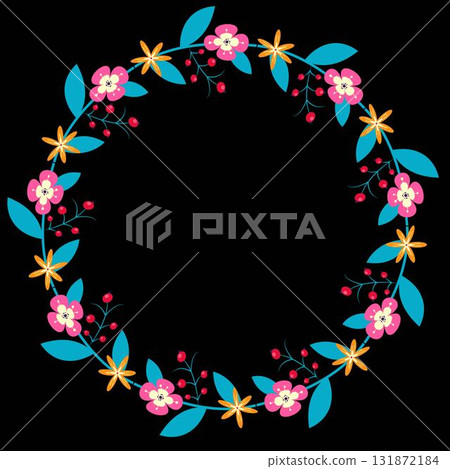 Frame made of flowers and blossoms, isolated on beige. Great as a greetings card, for a love message, for a wedding and so on. 131872184