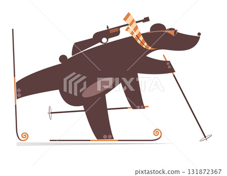 Biathlon competitor bear. Cartoon cute bear a biathlon competitor. Isolated on white background	 131872367