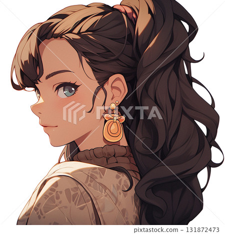 可愛成熟女性的側面肖像 - 精緻溫柔氛圍的動漫插圖 131872473