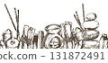 aromatherapy, seamless border. incense, aromatic oils, palo santo. illustration in sketch style 131872491