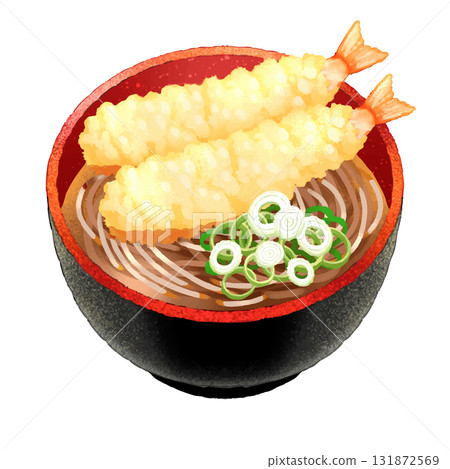 溫暖的除夕蕎麥插圖素材:2個天婦羅/高解析度 溫暖的除夕蕎麥插圖素材:2個天婦羅/高解析度 131872569