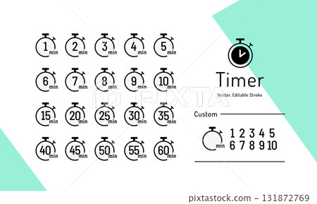 可自訂的數位計時器/秒錶向量圖示集（1-60分鐘）以分鐘為單位 131872769