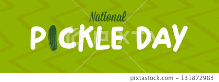 National Pickle day horizontal banner design template with text and pickled cucumbers isolated on green geometric pattern background. Pickle day flyer. 14 november national day of pickled cucumber 131872983