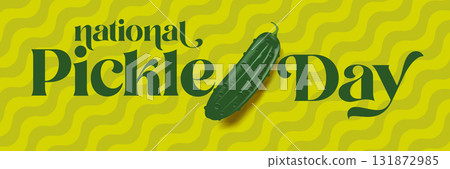 National Pickle day horizontal banner design template with text and pickled cucumbers isolated on green geometric pattern background. Pickle day flyer. 14 november national day of pickled cucumber 131872985