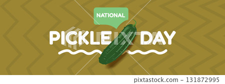 National Pickle day horizontal banner design template with text and pickled cucumbers isolated on green geometric pattern background. Pickle day flyer. 14 november national day of pickled cucumber 131872995