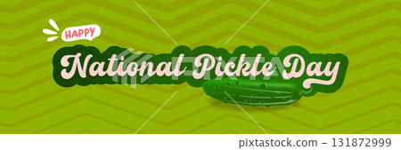 National Pickle day horizontal banner design template with text and pickled cucumbers isolated on green geometric pattern background. Pickle day flyer. 14 november national day of pickled cucumber 131872999