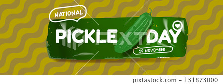 National Pickle day horizontal banner design template with text and pickled cucumbers isolated on green geometric pattern background. Pickle day flyer. 14 november national day of pickled cucumber 131873000