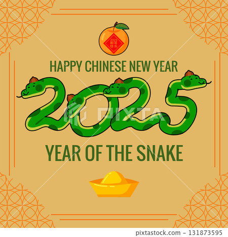 2025 Happy Chinese New Year Lunar year Snake cartoon character, card background 131873595