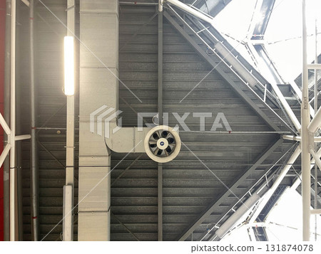 Construction details inside industrial roofs 131874078