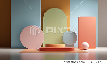 Minimalist art background of colorful geometric objects Minimalist art background of colorful geometric objects 131874718