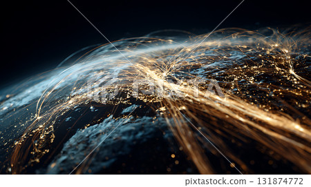 World map and communication network light trails 131874772