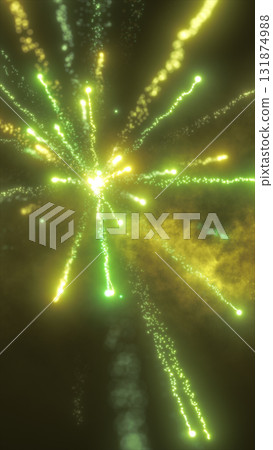 Radiant golden firework explosion with sparkling light trails on a dark backdrop 131874988