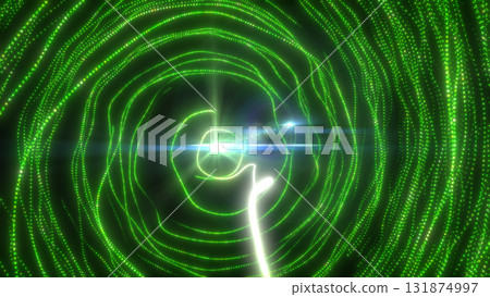 Bright green glowing tunnel with energy particles swirling into a futuristic vortex Bright green glowing tunnel with energy particles swirling into a futuristic vortex 131874997
