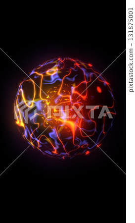 Abstract glowing fiery sphere of red, orange, and blue energy with plasma texture 131875001