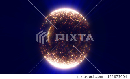 Glowing golden sphere composed of countless light particles forming a radiant cosmic structure Glowing golden sphere composed of countless light particles forming a radiant cosmic structure 131875004