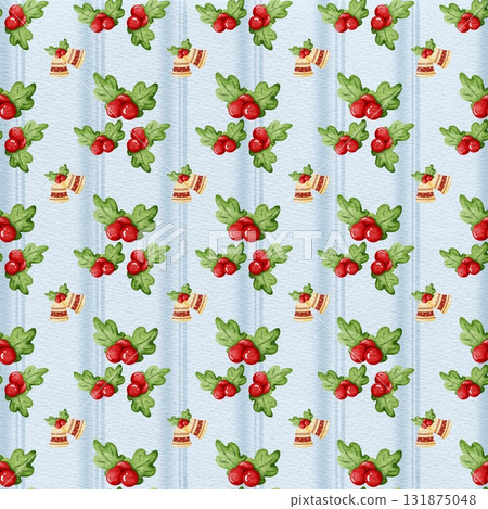 Christmas Festival Background Seamless Pattern featuring Christmas Hat Duck and Jingle Bells Decor 131875048