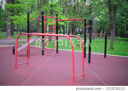Sports ground near a residential building 131876222