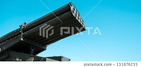 Gun muzzle on a military vehicle 131876255