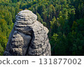 Sandstone rock formation above forest in Saxon Switzerland National Park 131877002