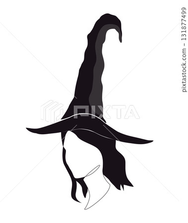 Silhouette of beautiful witch girl in pointy hat in profile. Isolated hand drawn vector illustration 131877499