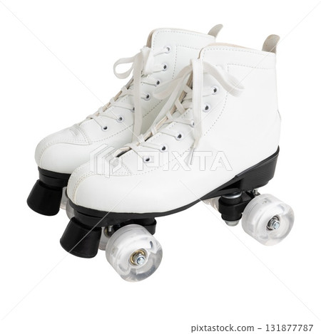 White roller skates with black wheels and laces isolated on white background 131877787
