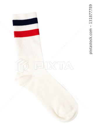 White sock with blue and red stripes on black background White sock with blue and red stripes on black background 131877789
