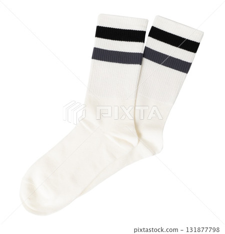 White cotton crew socks with black and gray stripes on a black background White cotton crew socks with black and gray stripes on a black background 131877798