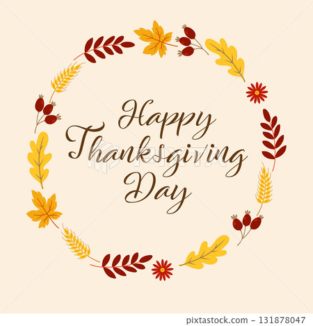 Greeting card for Thanksgiving day with autumn leaves. 131878047