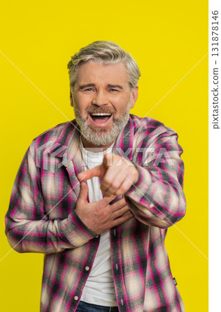 Mature man surprised scream leading to sudden laughter, rapid emotional shift comedic outburst Mature man surprised scream leading to sudden laughter, rapid emotional shift comedic outburst 131878146