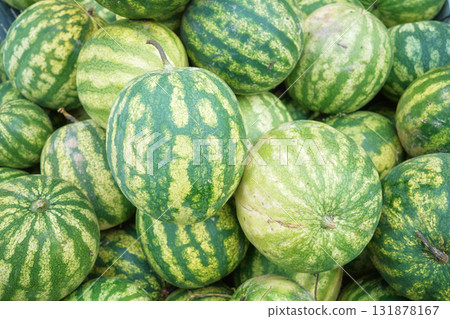 Close up photo of freshly harvested organic watermelons, selective focus 131878167