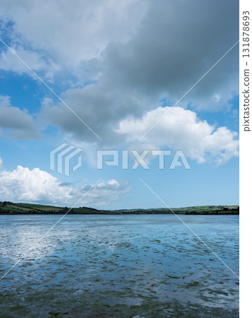 The waters of West Cork, Ireland, are beautiful and green. During the day, they are under a dramatic cloudy sky. 131878693