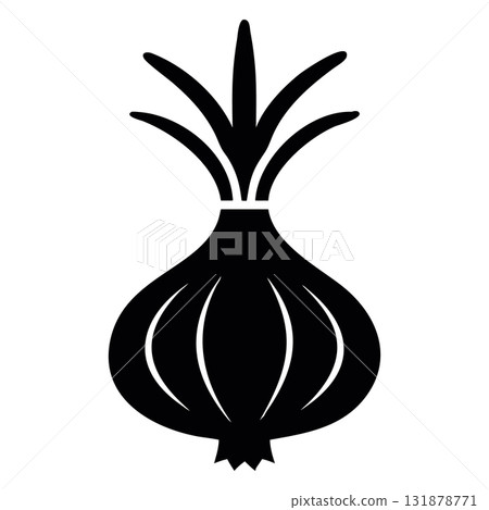 Bold simple onion glyph shows essential culinary ingredient in elegant single color style Bold simple onion glyph shows essential culinary ingredient in elegant single color style 131878771