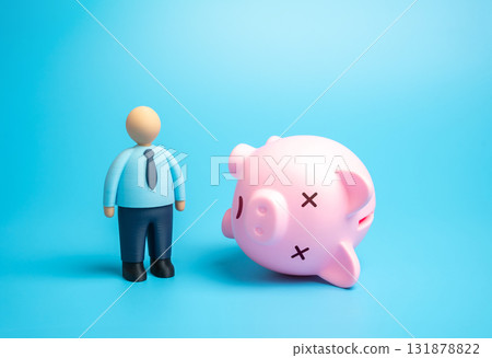 An office worker with an empty budget. Lack of money. No personal or retirement savings. Economic crisis, inflation, wage stagnation, and reduced purchasing power 131878822