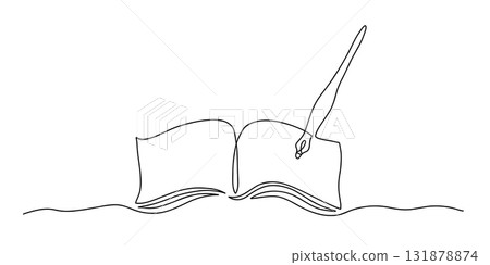 Continuous Line Drawing of Hand Writing in Open Book 131878874