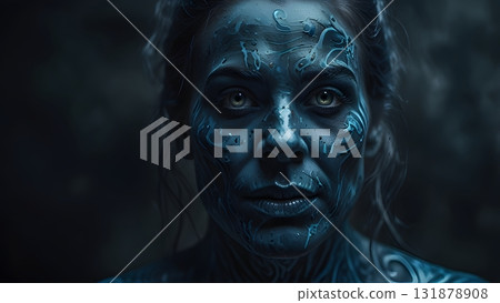 A creepy scary old witch in a black hat bares her teeth, standing in the twilight of a dense forest. Halloween. Scary Tales. A creepy scary old witch in a black hat bares her teeth, standing in the twilight of a dense forest. Halloween. Scary Tales. 131878908