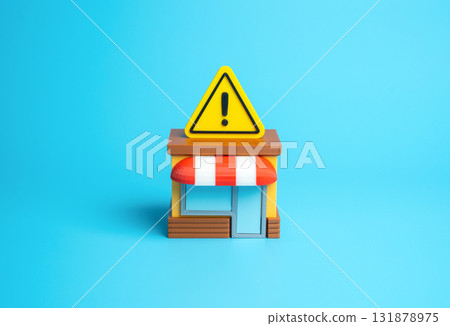 The business is in a precarious position, on the brink of bankruptcy. Financial collapse, crisis management, and corporate instability. Economic downturn, debt problems, and business risk assessment. 131878975