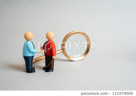A job seeker shakes hands with an employer. Job search. Find investors. Employment interview, cooperation, career opportunity, and mutual agreement. Business partnership and hiring process A job seeker shakes hands with an employer. Job search. Find investors. Employment interview, cooperation, career opportunity, and mutual agreement. Business partnership and hiring process 131879009
