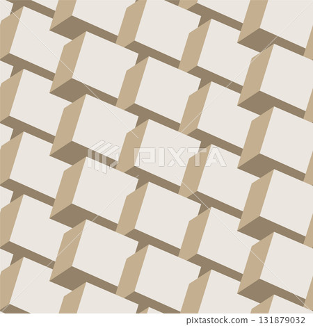 Vector seamless geometric pattern. Decorative clean light 3d block endless texture. Modern beige elegant cubes - repeatable background 131879032