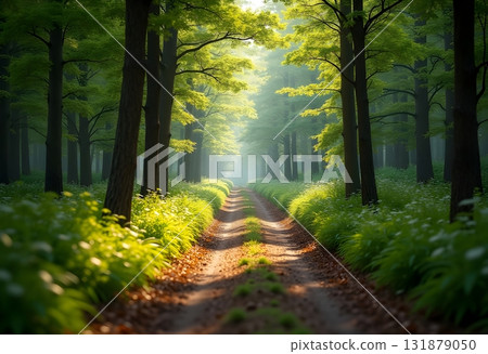 Forest trail scene. Woodland path Forest trail scene. Woodland path 131879050