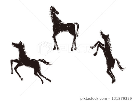 New Year's card design: Hand-drawn Japanese-style horse silhouette illustration set New Year's card design: Hand-drawn Japanese-style horse silhouette illustration set 131879359