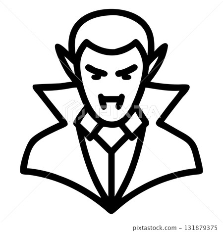 Cartoon vampire with sharp fangs and menacing look appears with black outline Cartoon vampire with sharp fangs and menacing look appears with black outline 131879375